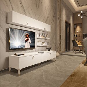 Eko 5 Mdf Std Gold Tv Ünitesi Tv Sehpası Parlak Beyaz