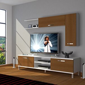 Eko 5l Slm Dvd Krom Ayaklı Tv Ünitesi Tv Sehpası Beyaz - Ceviz