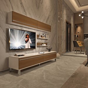Eko 5 Mdf Std Krom Ayaklı Tv Ünitesi Tv Sehpası Beyaz - Ceviz