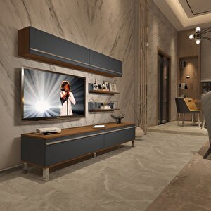 Eko 5 Mdf Std Krom Ayaklı Tv Ünitesi Tv Sehpası Ceviz Antrasit