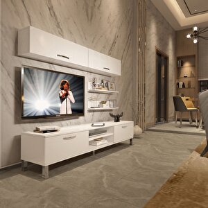 Eko 5 Mdf Dvd Krom Ayaklı Tv Ünitesi Tv Sehpası Parlak Beyaz