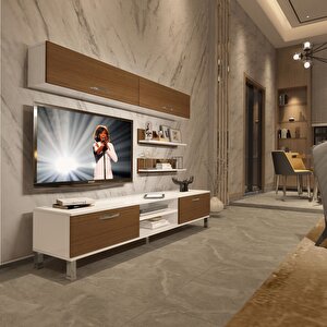 Eko 5 Mdf Dvd Krom Ayaklı Tv Ünitesi Tv Sehpası Beyaz - Ceviz