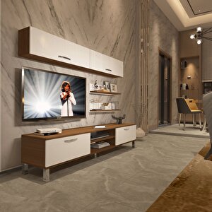 Eko 5 Mdf Dvd Krom Ayaklı Tv Ünitesi Tv Sehpası Ceviz Beyaz