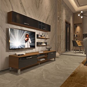 Eko 5 Mdf Dvd Krom Ayaklı Tv Ünitesi Tv Sehpası Ceviz-Siyah