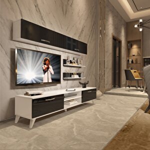Eko 5 Mdf Dvd Retro Tv Ünitesi Tv Sehpası Beyaz - Siyah