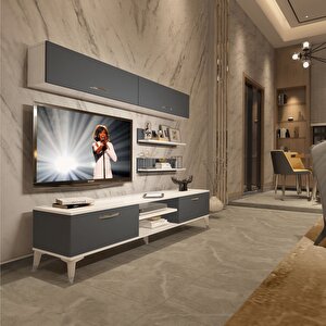 Eko 5 Mdf Dvd Silver Tv Ünitesi Tv Sehpası Beyaz - Antrasit