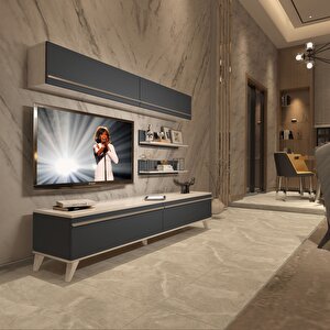 Eko 5 Mdf Std Retro Tv Ünitesi Tv Sehpası Beyaz - Antrasit