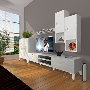 Eko 6da Mdf Dvd Gold Tv Ünitesi Tv Sehpası Parlak Beyaz