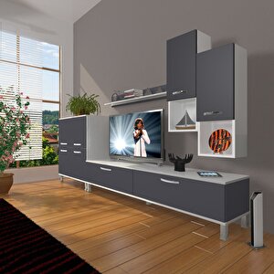 Eko 6da Mdf Std Krom Ayaklı Tv Ünitesi Tv Sehpası Beyaz - Antrasit