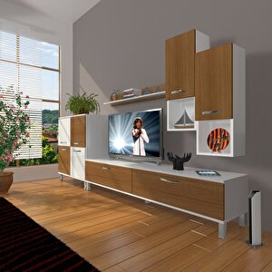 Eko 6da Mdf Std Krom Ayaklı Tv Ünitesi Tv Sehpası Beyaz - Ceviz