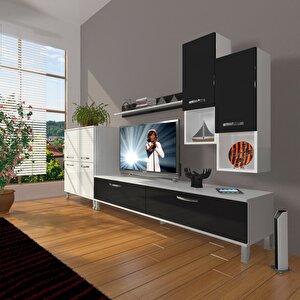 Eko 6da Mdf Std Krom Ayaklı Tv Ünitesi Tv Sehpası Beyaz - Siyah