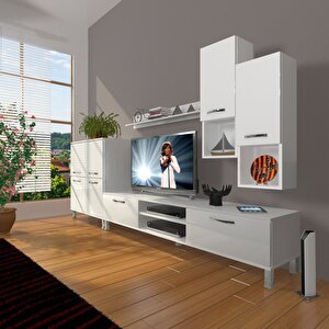Eko 6da Mdf Dvd Krom Ayaklı Tv Ünitesi Tv Sehpası Parlak Beyaz
