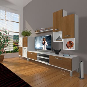 Eko 6da Mdf Dvd Krom Ayaklı Tv Ünitesi Tv Sehpası Beyaz - Ceviz