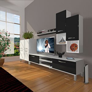 Eko 6da Mdf Dvd Krom Ayaklı Tv Ünitesi Tv Sehpası Beyaz - Siyah