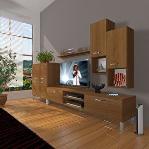 Eko 6da Mdf Dvd Krom Ayaklı Tv Ünitesi Tv Sehpası Naturel Ceviz