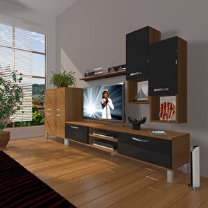 Eko 6da Mdf Dvd Krom Ayaklı Tv Ünitesi Tv Sehpası Ceviz-Siyah