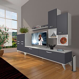 Eko 6da Mdf Std Retro Tv Ünitesi Tv Sehpası Beyaz - Antrasit