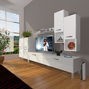 Eko 6da Slm Std Krom Ayaklı Tv Ünitesi Tv Sehpası Parlak Beyaz