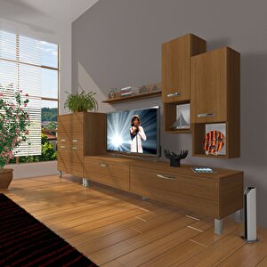 Eko 6da Slm Std Krom Ayaklı Tv Ünitesi Tv Sehpası Naturel Ceviz