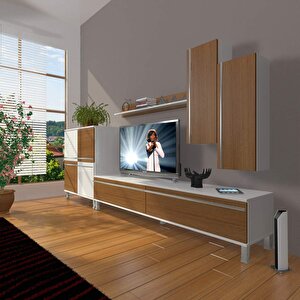 Eko 6 Mdf Std Krom Ayaklı Tv Ünitesi Tv Sehpası Beyaz - Ceviz