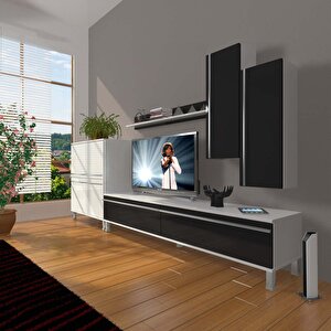 Eko 6 Mdf Std Krom Ayaklı Tv Ünitesi Tv Sehpası Beyaz - Siyah