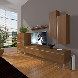 Eko 6 Mdf Std Krom Ayaklı Tv Ünitesi Tv Sehpası Naturel Ceviz
