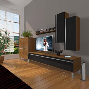 Eko 6 Mdf Std Krom Ayaklı Tv Ünitesi Tv Sehpası Ceviz-Siyah