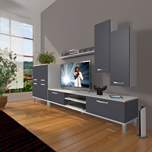 Eko 6 Mdf Dvd Krom Ayaklı Tv Ünitesi Tv Sehpası Beyaz - Antrasit
