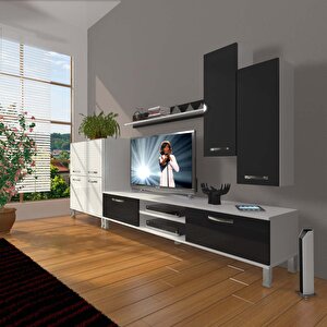 Eko 6 Mdf Dvd Krom Ayaklı Tv Ünitesi Tv Sehpası Beyaz - Siyah