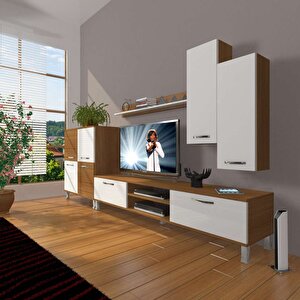 Eko 6 Mdf Dvd Krom Ayaklı Tv Ünitesi Tv Sehpası Ceviz Beyaz