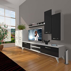 Eko 6 Mdf Dvd Retro Tv Ünitesi Tv Sehpası Beyaz - Siyah