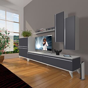 Eko 6 Mdf Std Retro Tv Ünitesi Tv Sehpası Beyaz - Antrasit