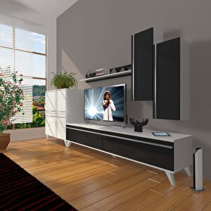Eko 6 Mdf Std Retro Tv Ünitesi Tv Sehpası Beyaz - Siyah