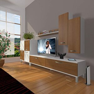 Eko 6 Slm Std Krom Ayaklı Tv Ünitesi Tv Sehpası Beyaz - Ceviz