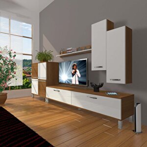 Eko 6 Slm Std Krom Ayaklı Tv Ünitesi Tv Sehpası Ceviz Beyaz