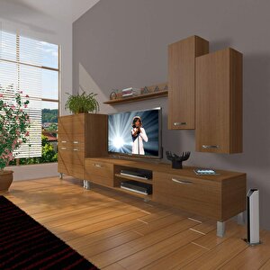 Eko 6 Slm Dvd Krom Ayaklı Tv Ünitesi Tv Sehpası Naturel Ceviz