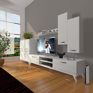Eko 6 Slm Dvd Retro Tv Ünitesi Tv Sehpası Parlak Beyaz