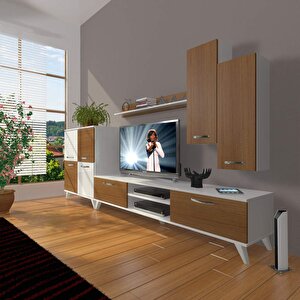 Eko 6 Slm Dvd Retro Tv Ünitesi Tv Sehpası Beyaz - Ceviz