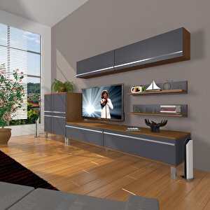 Eko 6y Mdf Std Krom Ayaklı Tv Ünitesi Tv Sehpası Ceviz Antrasit