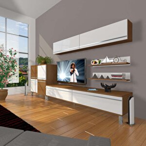 Eko 6y Mdf Std Krom Ayaklı Tv Ünitesi Tv Sehpası Ceviz Beyaz