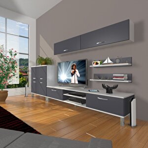 Eko 6y Mdf Dvd Krom Ayaklı Tv Ünitesi Tv Sehpası Beyaz - Antrasit
