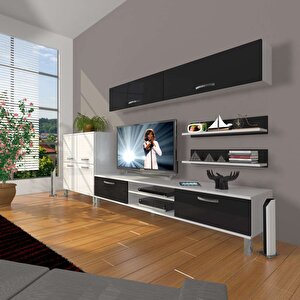 Eko 6y Mdf Dvd Krom Ayaklı Tv Ünitesi Tv Sehpası Beyaz - Siyah