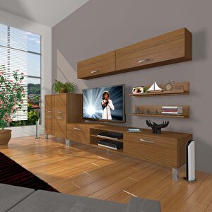 Eko 6y Mdf Dvd Krom Ayaklı Tv Ünitesi Tv Sehpası Naturel Ceviz