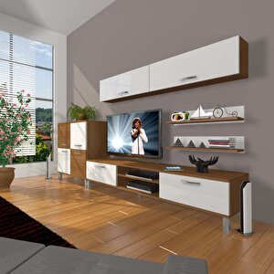 Eko 6y Mdf Dvd Krom Ayaklı Tv Ünitesi Tv Sehpası Ceviz Beyaz