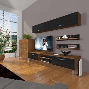 Eko 6y Mdf Dvd Krom Ayaklı Tv Ünitesi Tv Sehpası Ceviz-Siyah