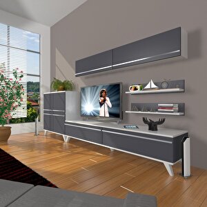 Eko 6y Mdf Std Retro Tv Ünitesi Tv Sehpası Beyaz - Antrasit