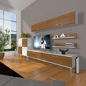 Eko 6y Slm Std Krom Ayaklı Tv Ünitesi Tv Sehpası Beyaz - Ceviz
