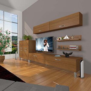 Eko 6y Slm Std Krom Ayaklı Tv Ünitesi Tv Sehpası Naturel Ceviz