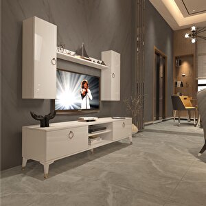 Eko 7 Mdf Dvd Gold Tv Ünitesi Tv Sehpası Parlak Beyaz