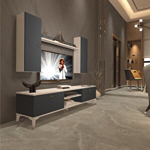 Eko 7 Mdf Dvd Gold Tv Ünitesi Tv Sehpası Beyaz - Antrasit